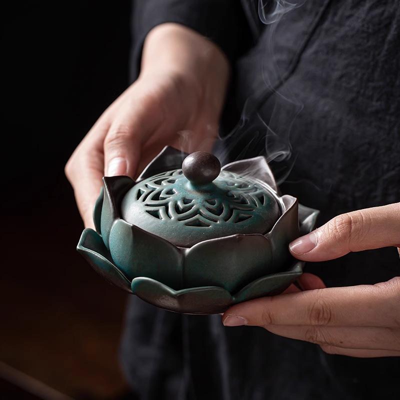 Handgefertigter Keramik Räuchergefäß Lotus Zen Aromatherapie Heimdeko, Retro Duftkunst Geschenk Indoor Zen Deko Duftender Halter
