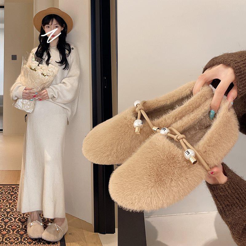 Cotton Shoes, Single Shoes, Women's Shoes, Versatile Plush Shoes, Ladyshoes Outside, Evening Wind, French Small Man, Gentle Height Increase and Warmth