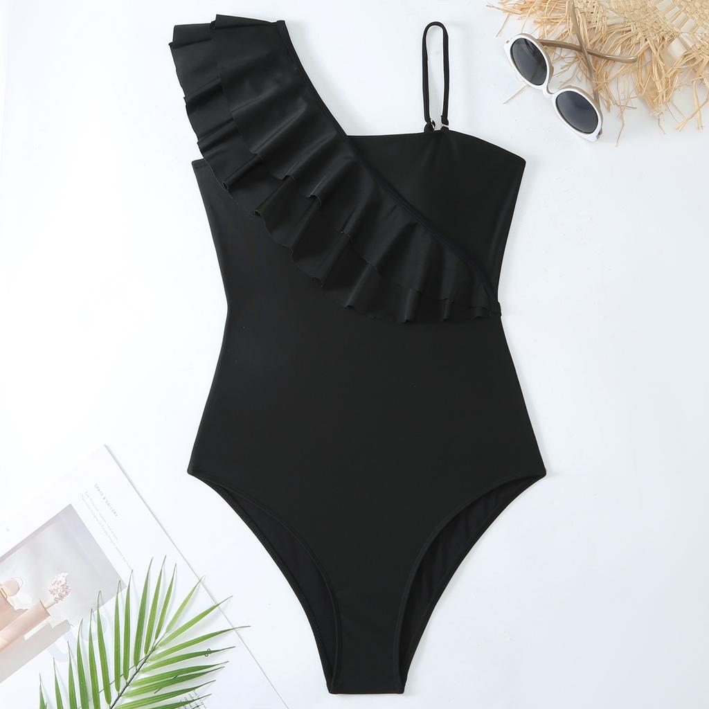 New Sexy One-piece Two-piece Swimsuit Women's One-shoulder Chiffon Print Skirt Swimsuit Set