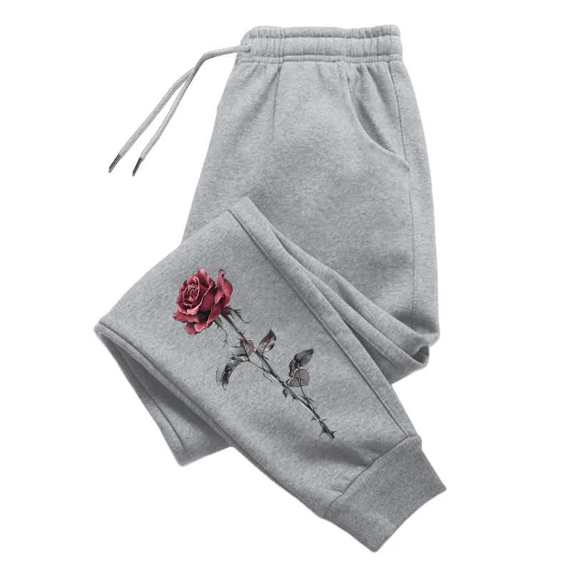 Dámské tepláky s potiskem růží pro celoroční nošení, pro každodenní nošení, sportovní, na jogging, dámské, pro outdoor, fitness, jógu, všestranné kalhoty
