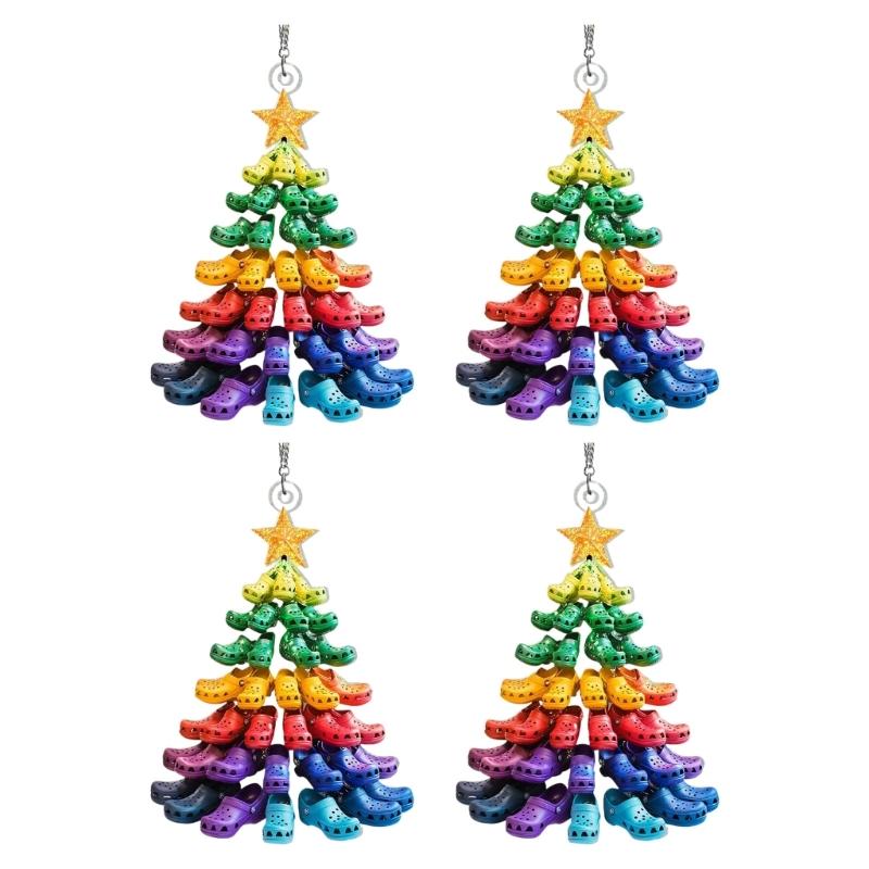 4PCS Durable Acrylic Christmas Hanging Decorations 2D Flat Design Christmas Tree Ornament for Indoor Decoration