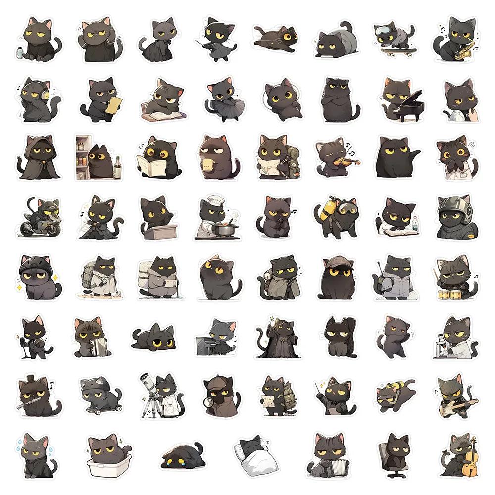 63Pcs Cute Black Cats Graffiti Stickers Kawaii Animal Cartoon Decal Diy Luggage Phone Guitar Fridge Waterproof Sticker Kid Toys
