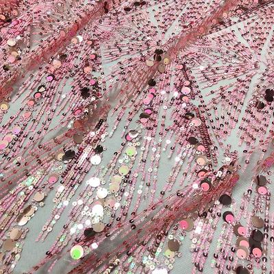 Heavy Industry Embroidery Sequin Fabric Tulle Lace Glitter Designer Fabric For Sewing Summer Fashion Costume Wedding Dress