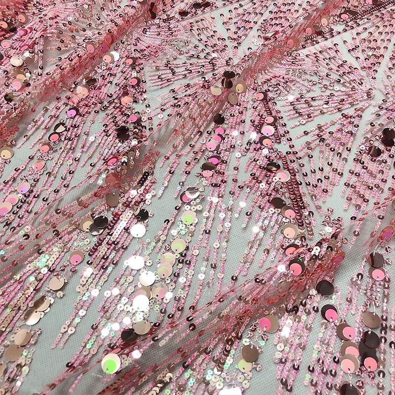 Heavy Industry Embroidery Sequin Fabric Tulle Lace Glitter Designer Fabric For Sewing Summer Fashion Costume Wedding Dress