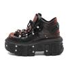 Womens Punk Platform Combat Boots Wine Red Snake Print Chunky Sole High Heel Lace-Up Ankle
