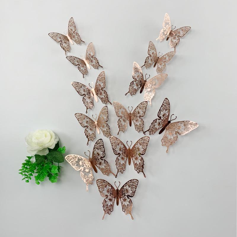 12pcs/Lot 3D Hollow Colorful Butterfly Wall Sticker For Children Room Kids Room Decor Wedding Decoration Living Room Bedroom Art