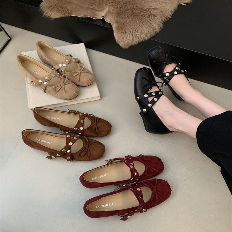 Niche design retro square head Mary Jane shoes ballet shoes flats autumn with skirt single shoes women's shoes