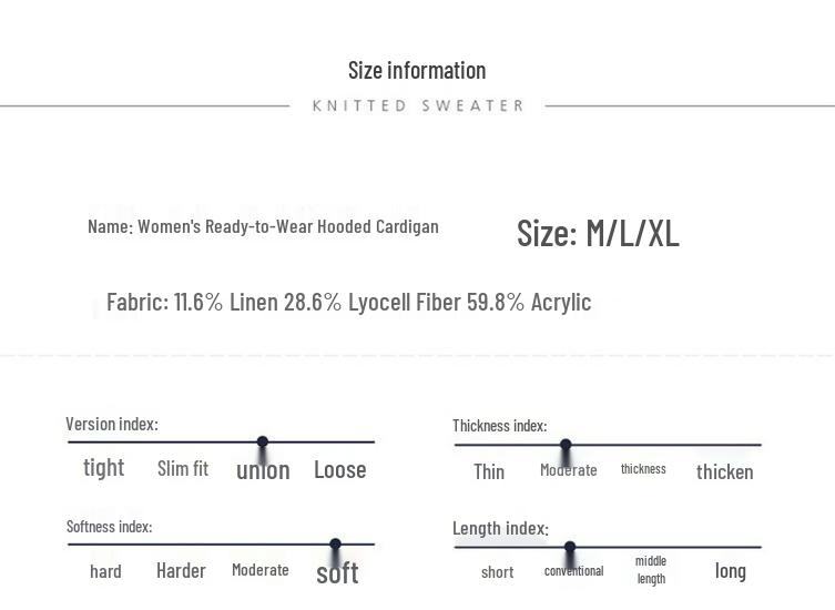 Tencel Linen Hooded Knit Cardigan - Women's Long Sleeve Solid Color Loose Fit Top