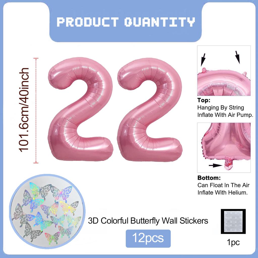 Pink Butterfly Number Balloon, 3D Stereoscopic Butterfly Number 0-9 Used for Anniversary Birthday Party Photography