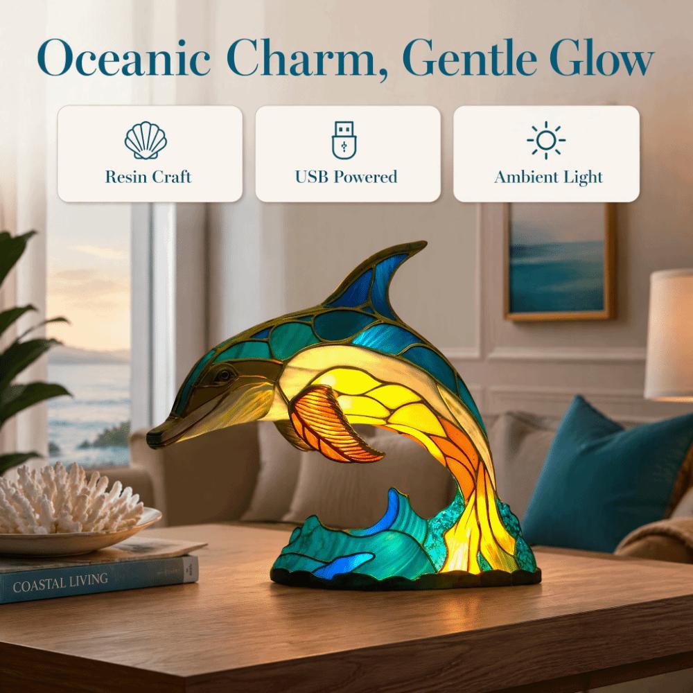 7.09x3.94in Dolphin Night Light USB Plug Powered Resin Nightlight Dolphin Table Lamp Desktop Decor