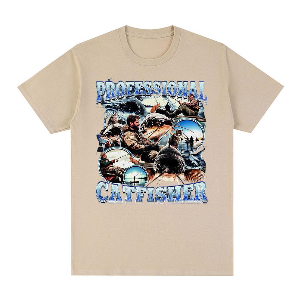 Professional Catfisher Fun Meme Tshirt for Fishing Enthusiasts 2026 New Hot Selling Mens Womens Cotton Fashion Retro Tshirt S