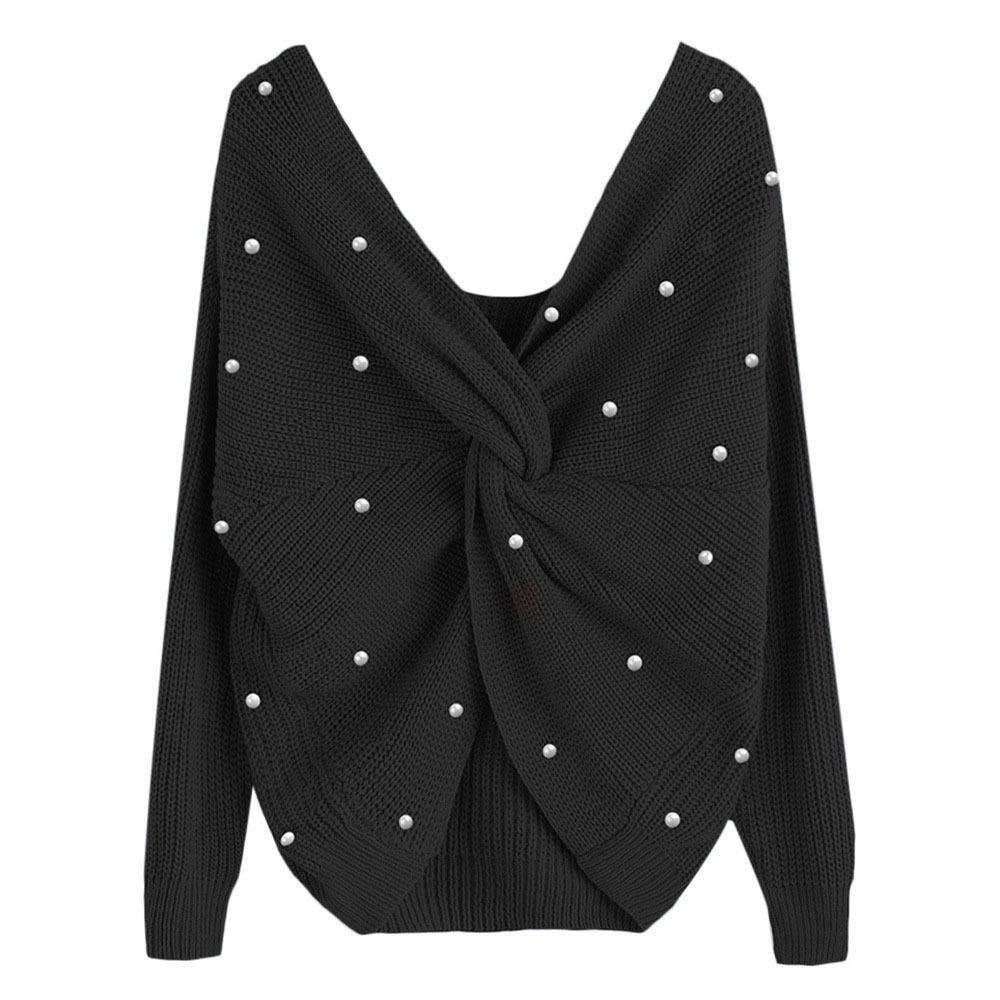 European Fashion Batwing Sleeve Knit Sweater with Cross Back Design for Women
