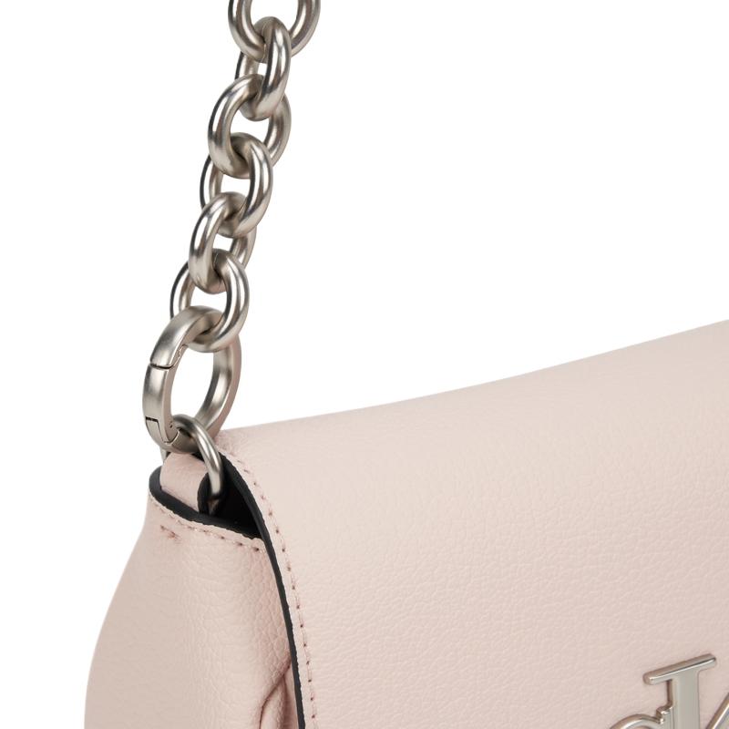 Calvin Klein Commuter Elegant Letter Twist Lock Flap Chain Mixed Material Crossbody Bag Medium Women Bags Shell-Pink DH3240-PS2
