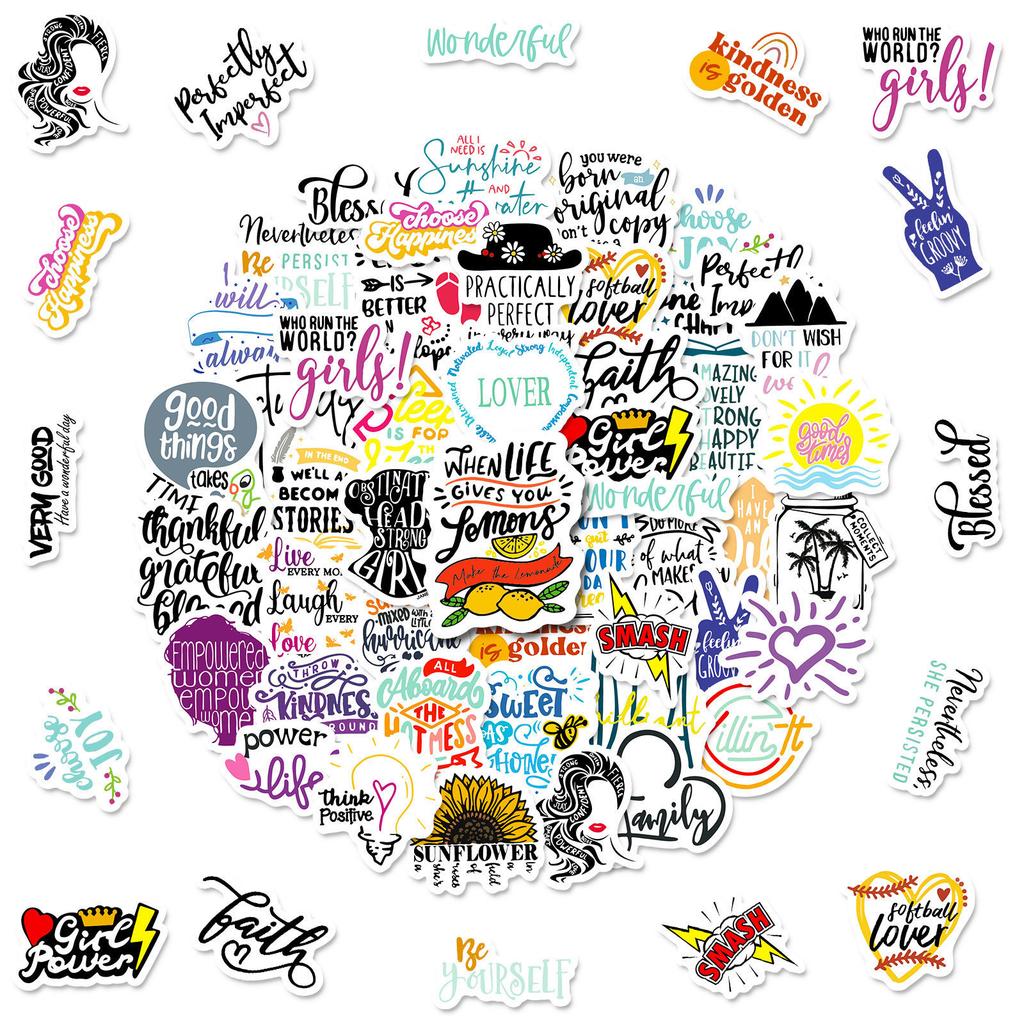 50 Small Size 4cm English Letters Inspirational Text Stickers Cup Helmet Suitcase Notebook Graffiti Stickers