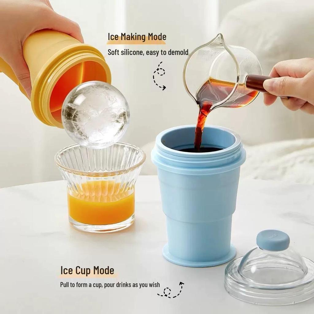 Portable Silicone Ice Hockey Mold Cup with Built-in Water Cup and Straw - Summer Outdoor and Office Use
