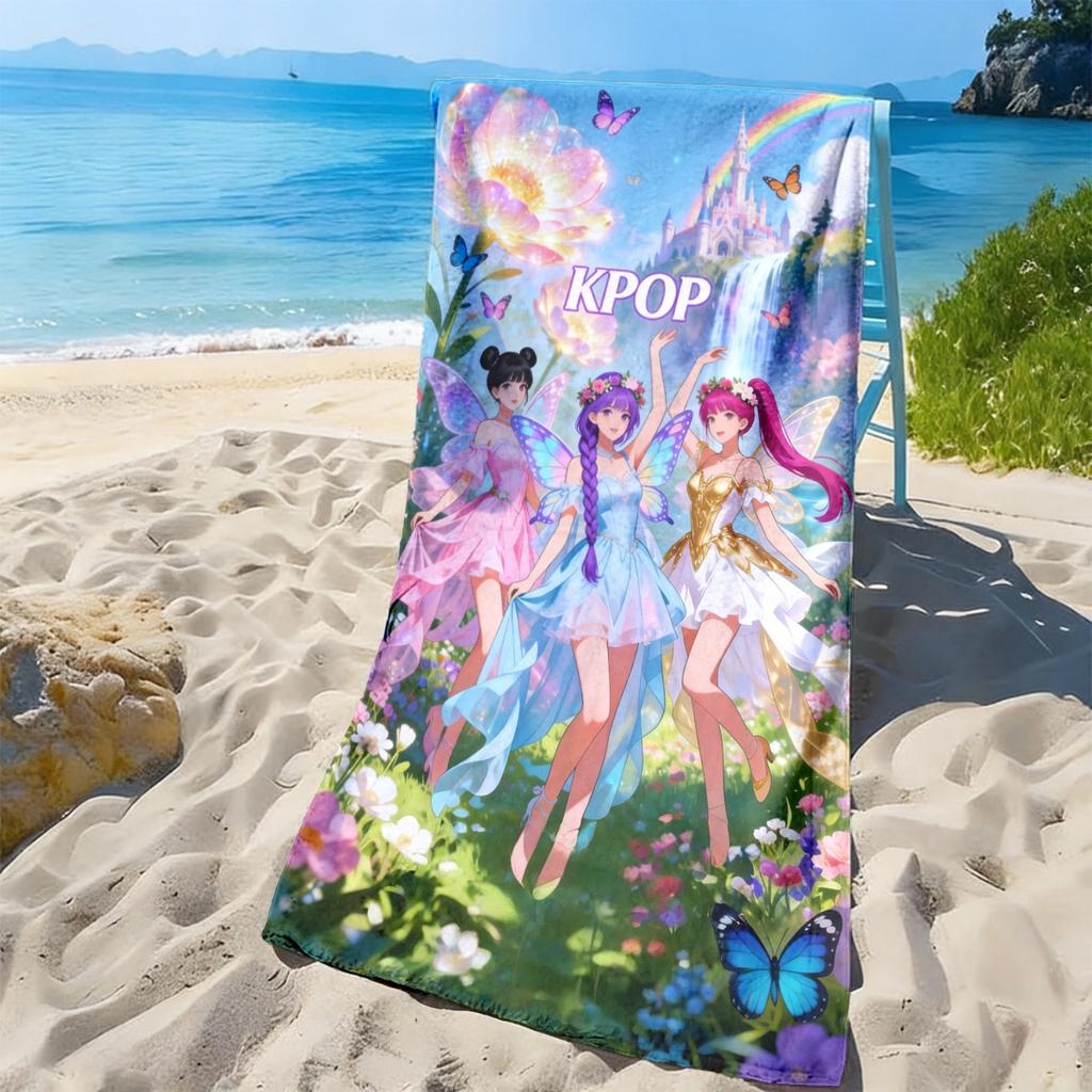 KPOP Flower Fairy Castle Themed Beach Towel,Quick-drying,Ultra-soft,Multi-purpose for Yoga,Travel,The Best Choice for Beach