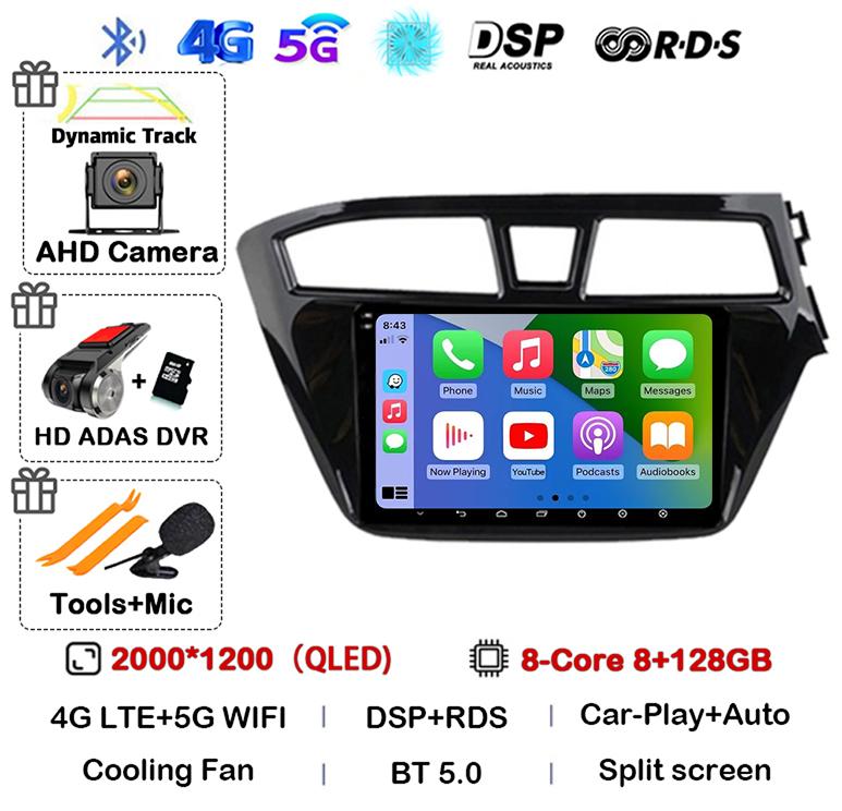 Android 14 Carplay Auto WIFI+4G For Hyundai I20 RHD 2015 2016 2017 2018 Car Radio Multimedia Player Stereo Head Unit 2din Audio