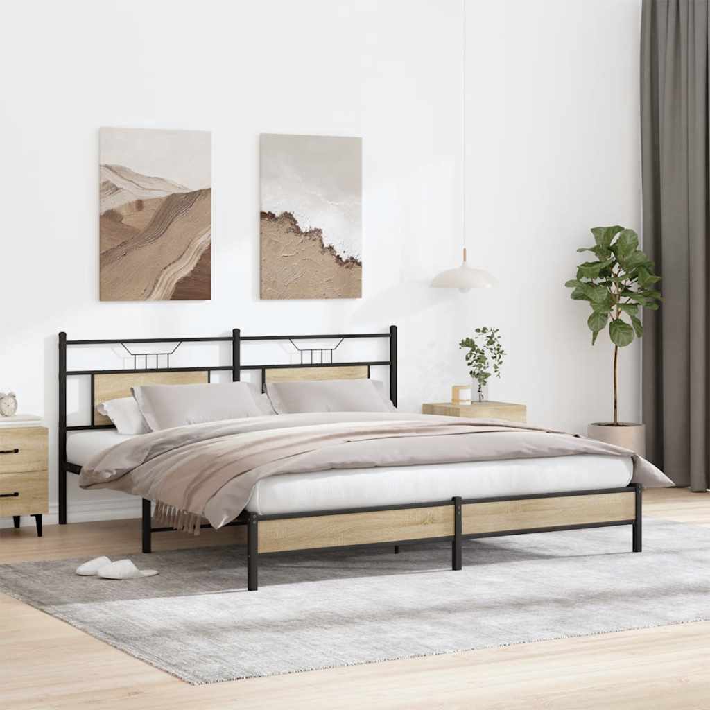 Bed Frame without Mattress Sonoma Oak Finish 160 x 200 cm Wood Based Material