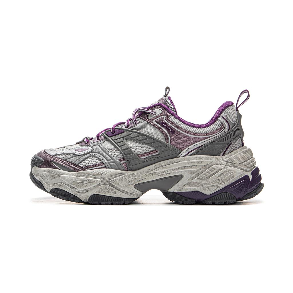 Li Ning Brown Sugar 2 Versatile Retro Thick Sole Fashionable Casual Shoes Women Sneakers Gray Purple AGCV124-3