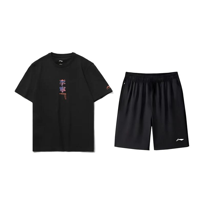 

Li Ning Тематический принт Модный Универсальный Удобный Круглый вырез Простой Дышащий Повседневный Спортивный костюм Унисекс Спортивный костюм AHSU971-1+AKSV843-1 L