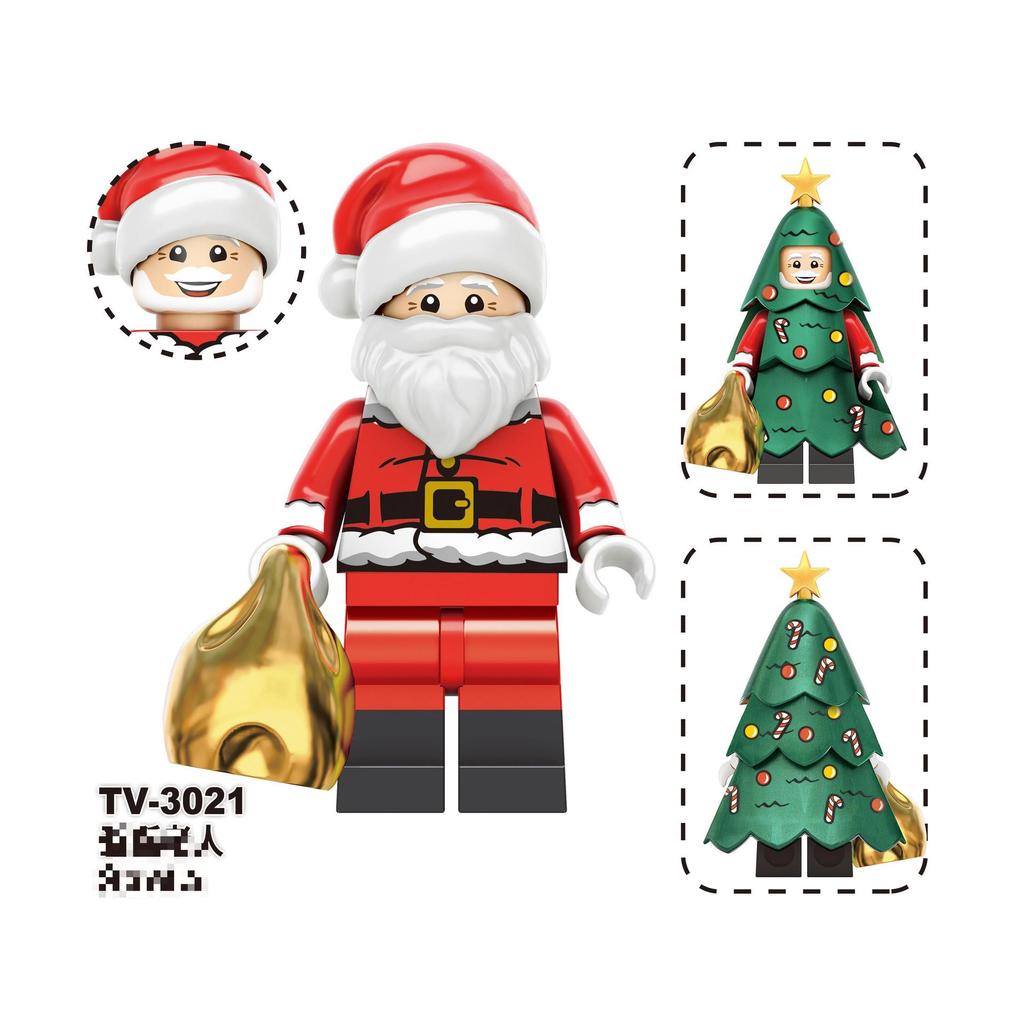 3 Christmas Series Holiday Elf Santa Claus Assembled Building Block Figure Bag