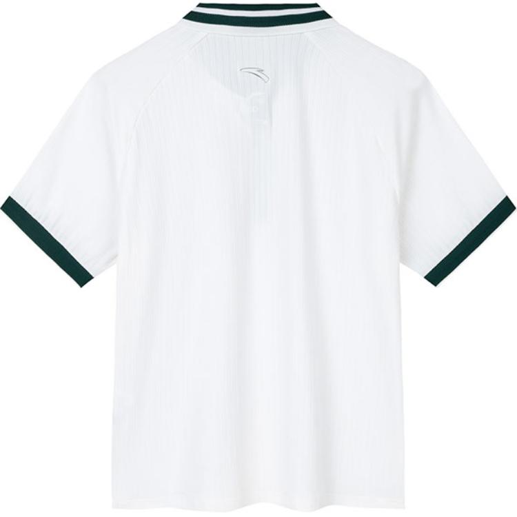 Anta Color Block Running Moisture Wicking Breathable Short Sleeve Polo Shirt Women Tops Paper-White 162433109-2