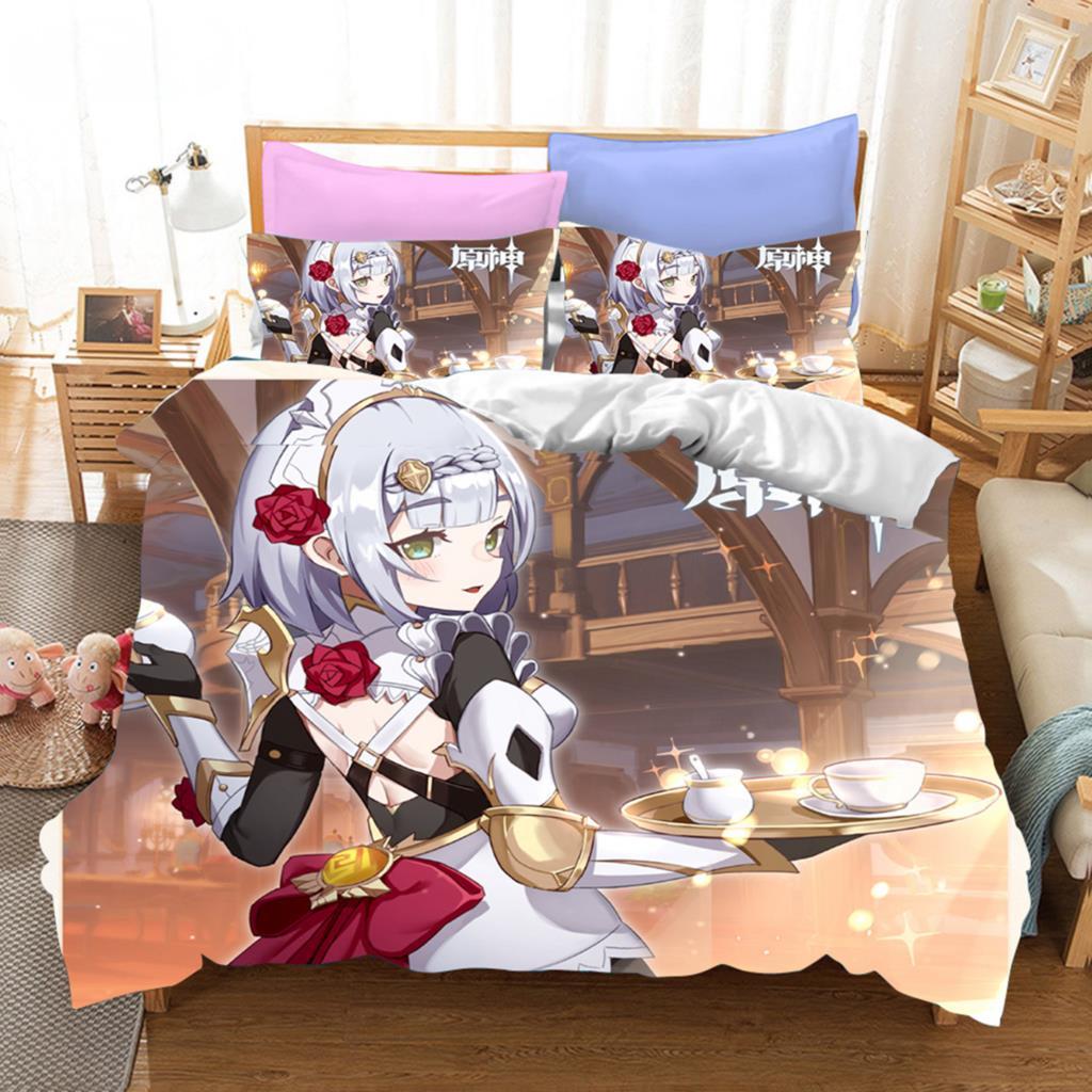 3D Game Genshin Impact Bedding Sets Keqing Xiao Duvet Cover Set 2_3 Pieces Boys Adults Single Full Queen King Size Bed Linen