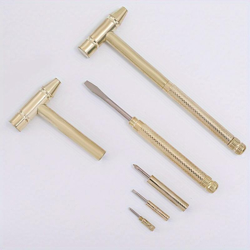 6 In 1 Multifunction Mini Craft Hammer Screwdriver Set Copper Alloy Gold DetachableScrewdriver Service Hand Tool