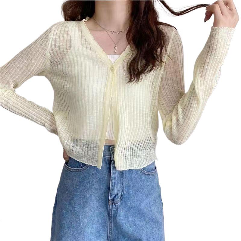 Dámský háčkovaný krajkový kardigan 2025: Lehký, Dlouhý rukáv, Ochrana proti slunci