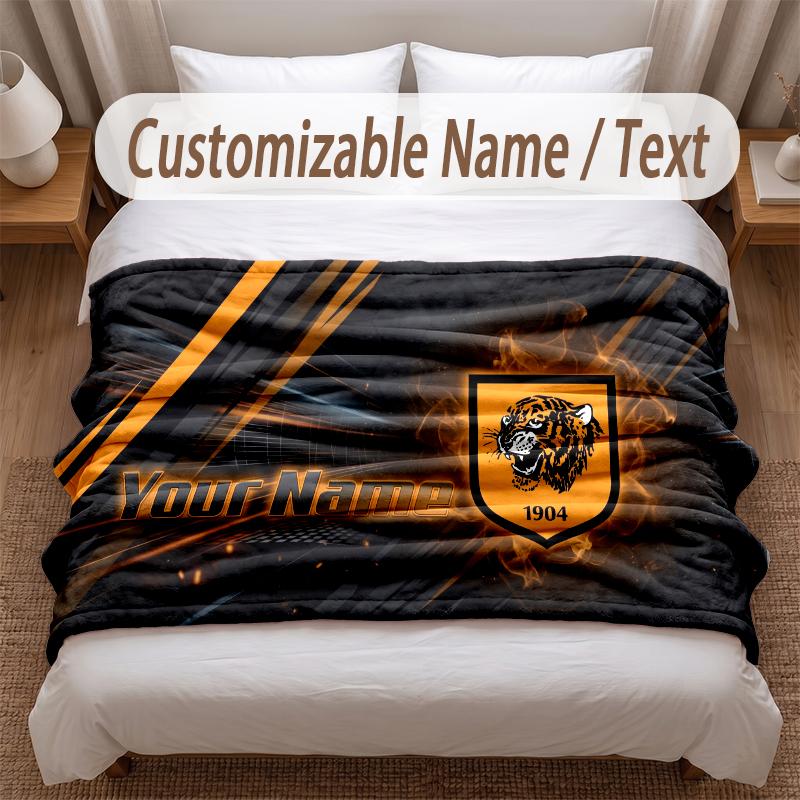 Hull FC Printed Flannel Blanket Custom Name Text Soft Warm Throw For Bedroom Holiday Gift