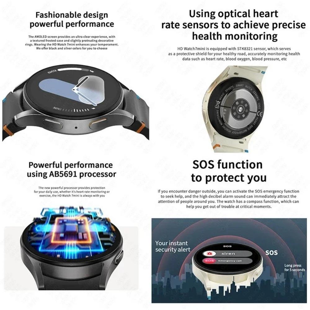 Originaluhr Mini Smartwatch Herren Damen HD AMOLED Sprachanruf NFC GPS Tracker Sportuhren Custom