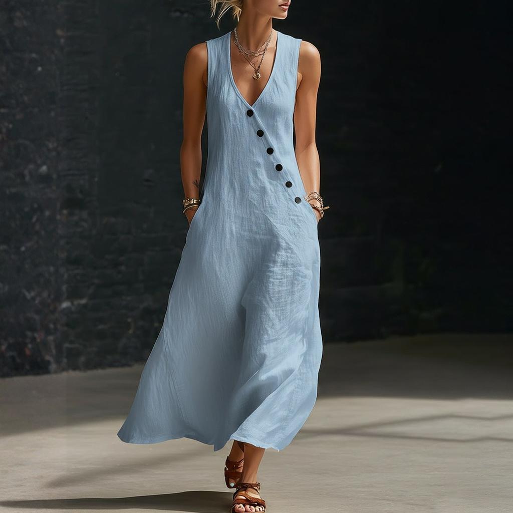 Women's Dress Mid-length Casual Flowy Dresses V-neck Vocation Boho Beach Dress