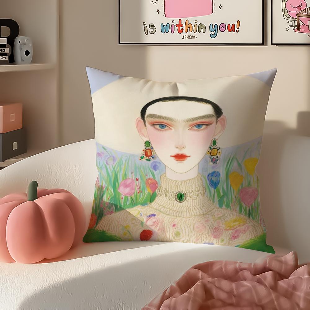 Fashion Illustration Cushion Cover Pillowcase Short Plush Invisible zipper Room Sofa Cushion Cover