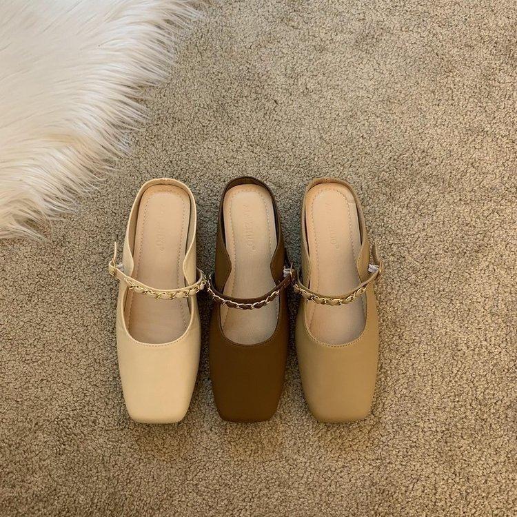 One foot and a half slippers women's 2025 spring new Korean version fashion chain flat bottom outer wear bag head sandals bag head shoes