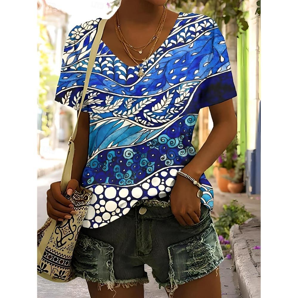 Summer Women's T Shirt Floral Graphic Plants Vintage Tropical Hawaiian Short Sleeve V Neck Regular Tops Daily Print Spring Tees