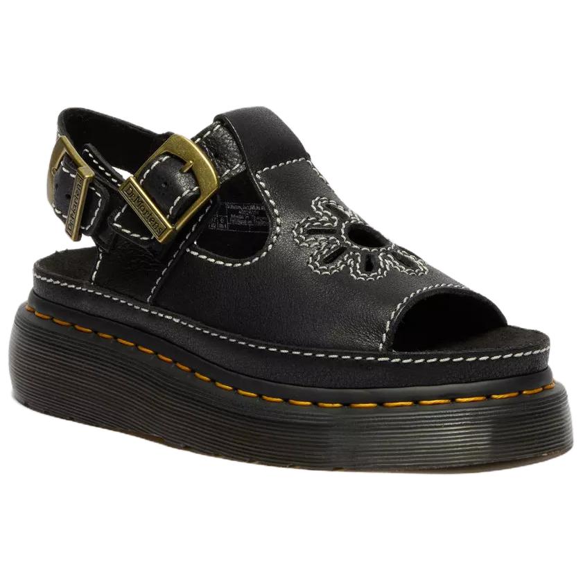 Dr. Martens Dunnet Flower Leather Vintage Fashion One Strap Sandals Women Sandals Black 40526001
