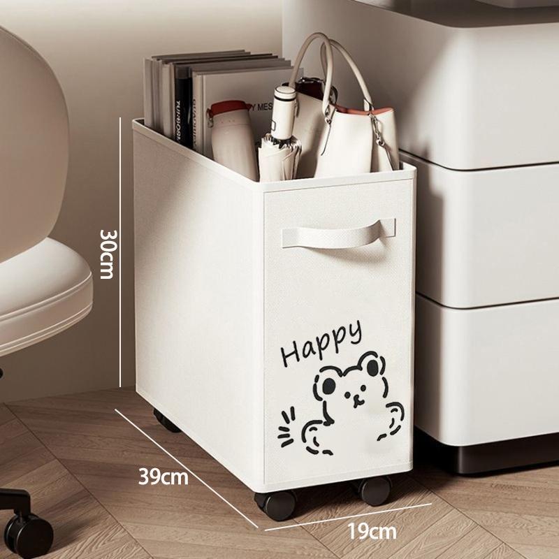 Foldable Storage Basket Wheeled Movable Under Desk Storage Box for Books Sundry Laundry Basket Home Organizer