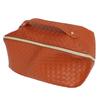 Makeup Storage Bag PU Leather Woven Pattern Zipper Closure Cosmetic Organize Pouch for Travel Brown
