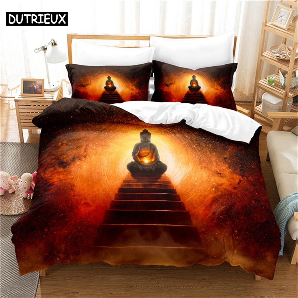 3D Digital - Printed Queen - Sized Buddha Statue - Themed Duvet Cover Set with Fashionable Design 135x200cm