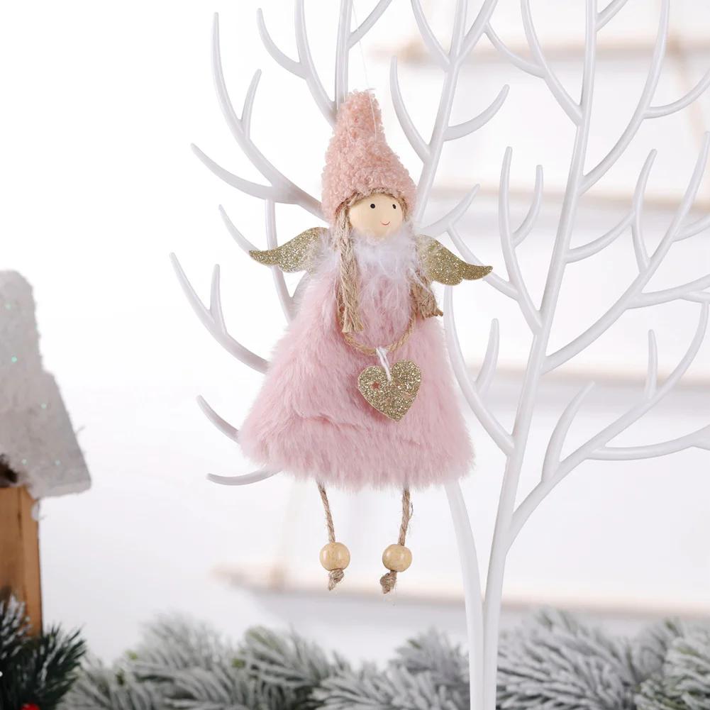 

1Pc Christmas Handmade Crafts Plush Angel Girl Doll Pendant Christmas Tree Hanging Ornaments Xmas Gift Toy Decorations New Year рожевий