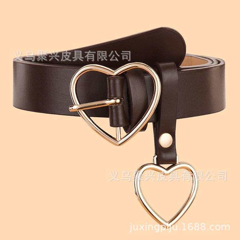 Womens Slim Leather Belt With Heart Pendant Decorative Waistband Casual Office Wear