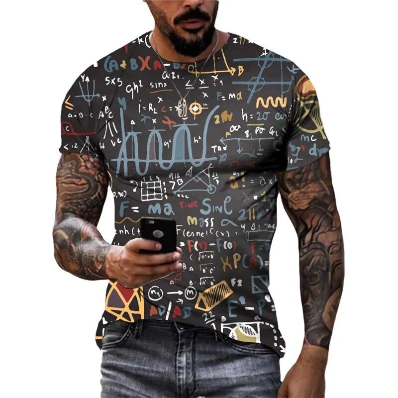 New Fashion 3D Mathematical Formula Graphic T Shirts Trend Men Casual Street Retro Style Printed O-neck Short Sleeve Tees