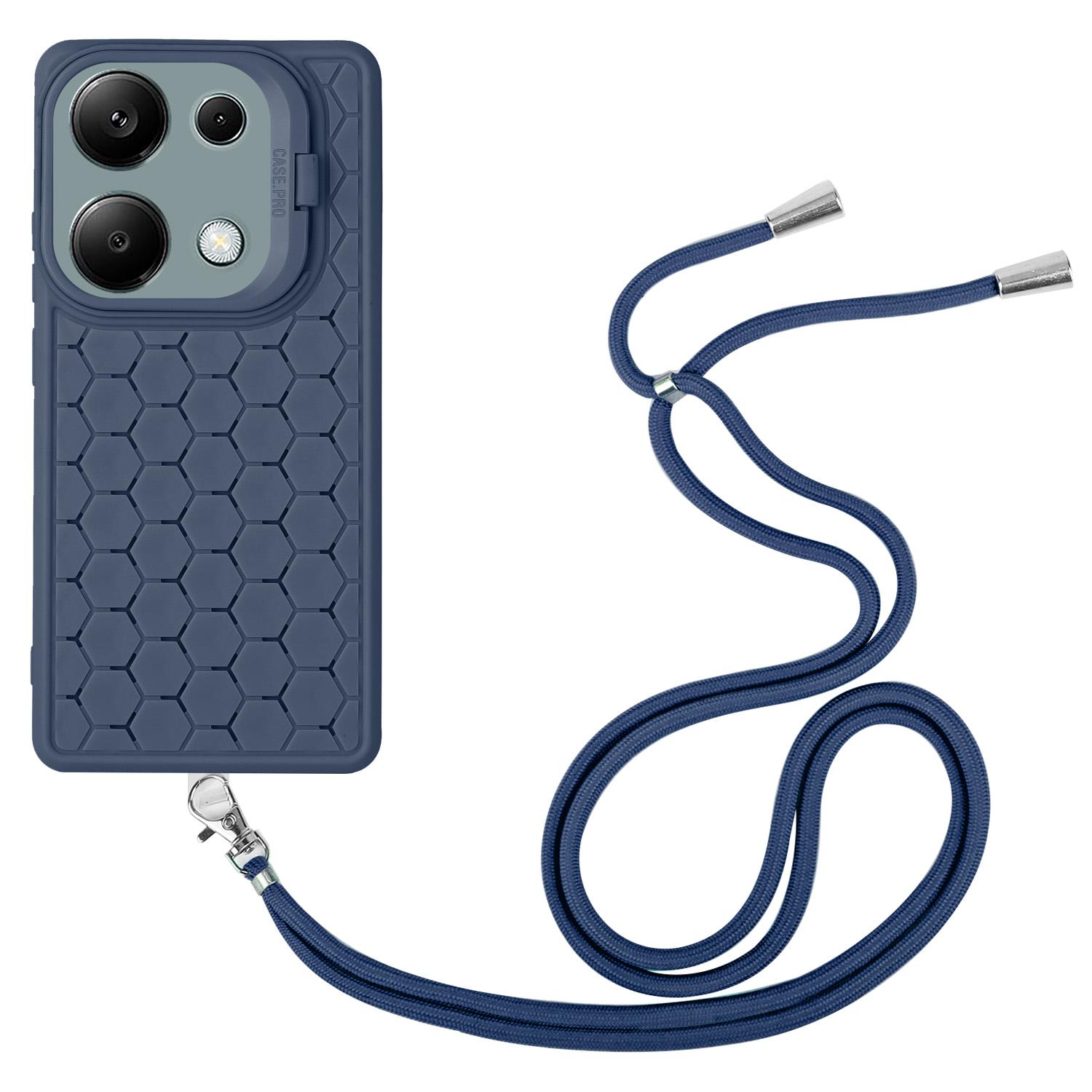

For Xiaomi Redmi Note 13 Pro 4G/Poco M6 Pro 4G Case Heat Dissipation TPU Kickstand Cover with Lanyard Dark Blue