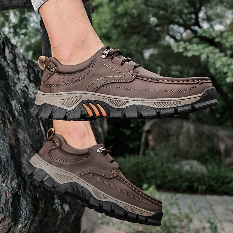 Módní Outdoorové Kempingové Turistické Boty Pánské Kožené Šněrovací Ploché Horolezecké Boty s Tlustou Podrážkou Cestovní Chůze Pánské Boty Velká Velikost 40-50