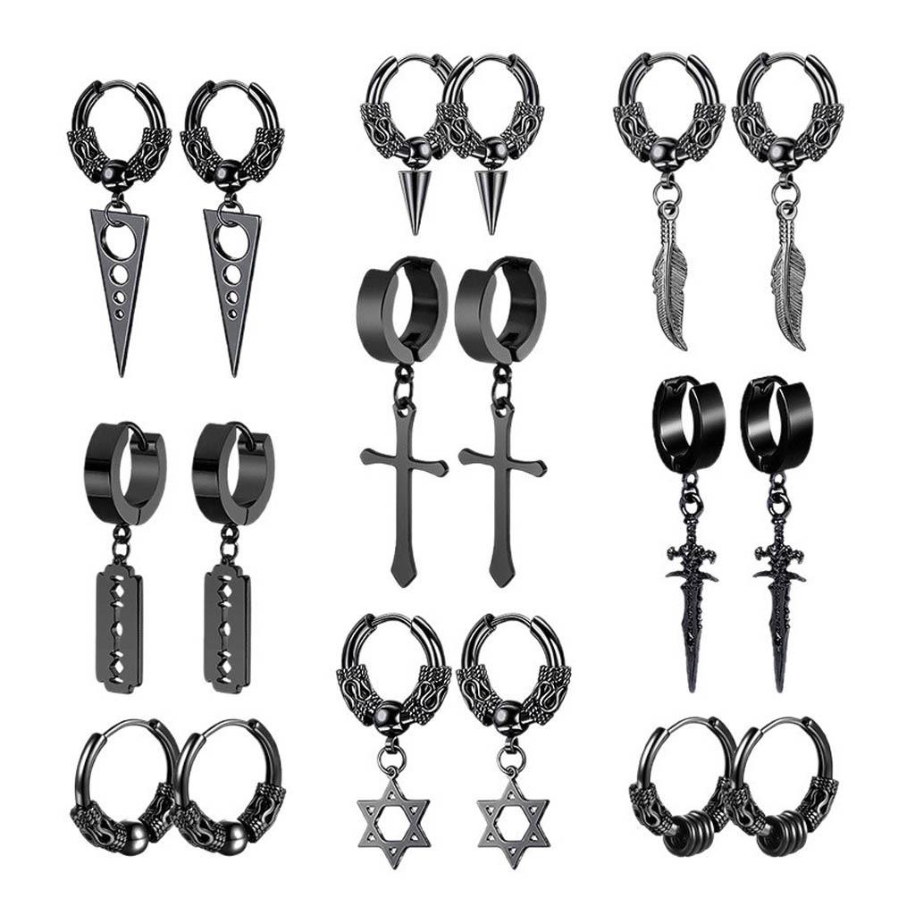 Punk Rock Titanium Steel Hoop Earrings with Tassels