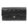 CHANEL 23P Classic Quilted Long Style Grain Embossed Calfskin with Metal Card Holder Wallet for Women  Black