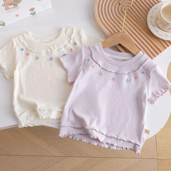 Baby Girls' Summer Short-Sleeve T-Shirt, Sweet Round Neck, Stylish Base Layer, Light Outerwear.