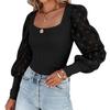 Frauen Frühling Mesh Puff Langarm Rippen Gestricktes Hemd Lose Beiläufige Tupfen Bluse Tops Elegante Rollkragen Party Clubwear