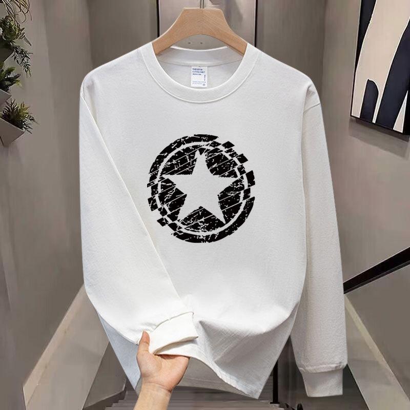 American Heavy Trendy Brand Pure Cotton Printing Men'S Long-Sleeved T-Shirt Spring And Autumn Sweater Casual Round Neck High-End T-Shirt