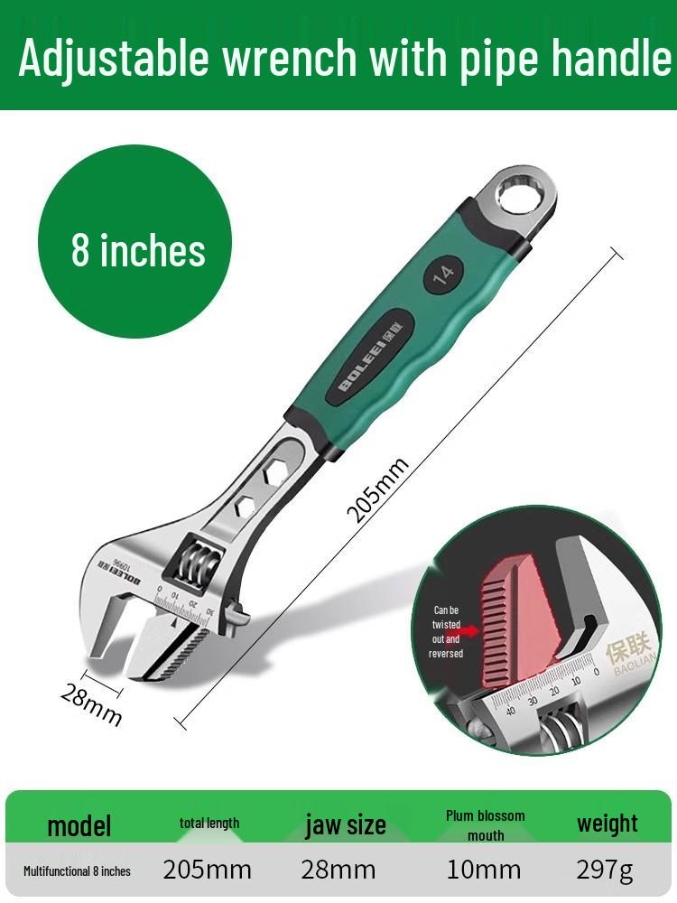 Universal Adjustable Wrench Tool Set with Large Opening - Multifunctional Pipe and Small Wrench